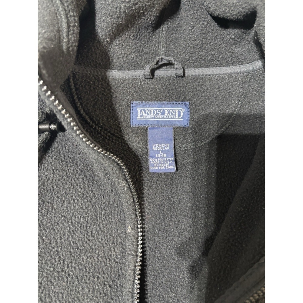Lands' End Fleece Jacket Women's ‎ Large Full Zip Sherpa Black Long Sleeve Lined - Picture 4 of 7